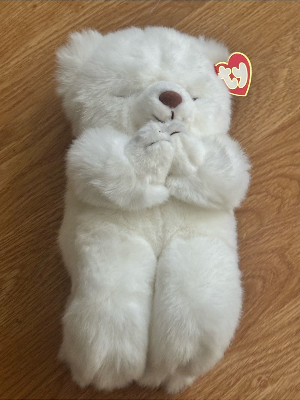 Ty White Plush Bear with Heart Tag